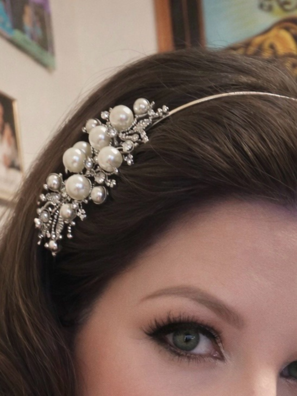 Vintage Y2K Faux Pearl & Rhinestone Bridal Hair Headband - Picture 4 of 5